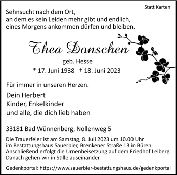 Traueranzeige von Thea Donschen von Westfalen-Blatt