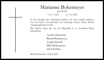 Traueranzeige von Marianne Bokemeyer von Westfalen Blatt