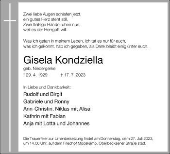 Traueranzeige von Gisela Kondziella von Westfalen Blatt