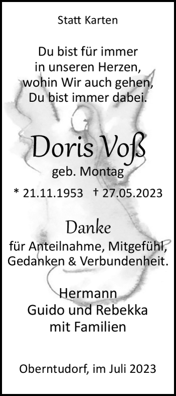 Traueranzeige von Doris Voß von Westfalen Blatt