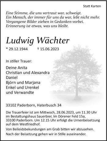 Traueranzeige von Ludwig Wächter von Westfalen-Blatt