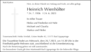 Traueranzeige von Heinrich Wienhölter von Westfalen Blatt