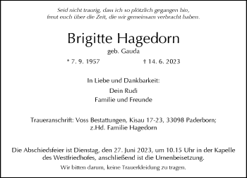 Traueranzeige von Brigitte Hagedorn von Westfalen-Blatt