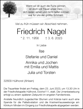 Traueranzeige von Friedrich Nagel von Westfalen-Blatt