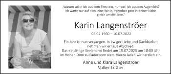 Traueranzeige von Karin Langenströer von Westfalen Blatt