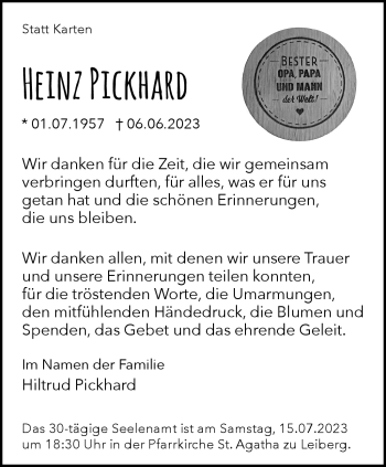 Traueranzeige von Heinz Pickhard von Westfalen Blatt