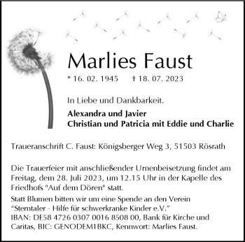 Traueranzeige von Marlies Faust von Westfalen Blatt