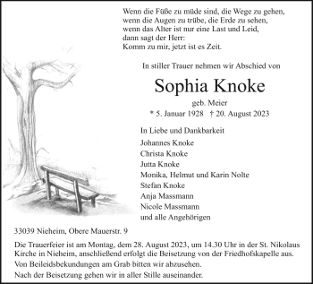 Traueranzeige von Sophia Knoke von Westfalen Blatt