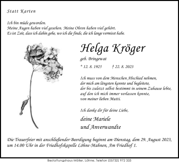 Traueranzeige von Helga Kröger von Westfalen Blatt