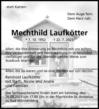 Traueranzeige von Mechthild Laufkötter von Westfalen Blatt