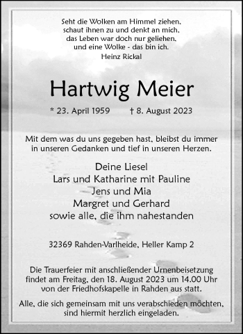 Traueranzeige von Hartwig Meier von Westfalen Blatt