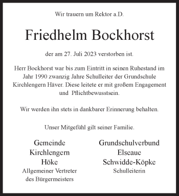 Traueranzeige von Friedhelm Bockhorst von Westfalen Blatt