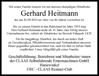 Traueranzeige von Gerhard Heitmann von Westfalen Blatt