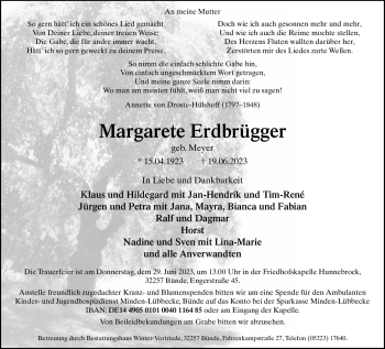 Traueranzeige von Margarete Erdbrügger von Westfalen-Blatt