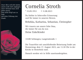 Traueranzeige von Cornelia Stroth von Westfalen Blatt