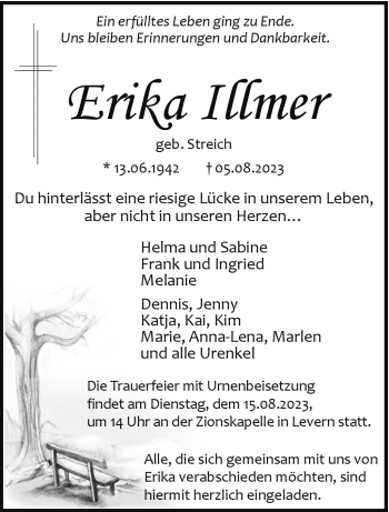 Traueranzeige von Erika Illmer von Westfalen Blatt