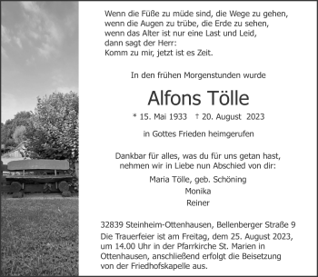 Traueranzeige von Alfons Tölle von Westfalen Blatt