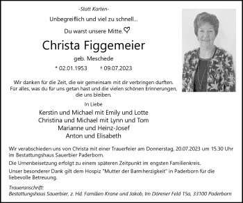 Traueranzeige von Christa Figgemeier von Westfalen Blatt