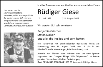 Traueranzeige von Rüdiger Giese von Westfalen Blatt