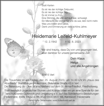 Traueranzeige von Heidemarie Leifeld-Kuhlmeyer von Westfalen Blatt