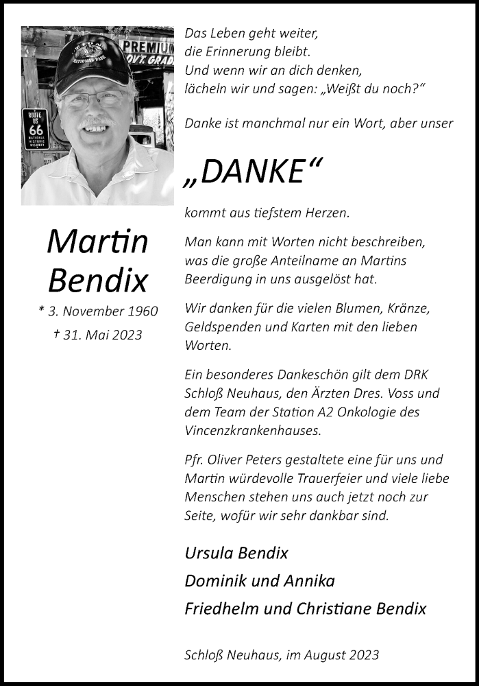  Traueranzeige für Martin Bendix vom 12.08.2023 aus 