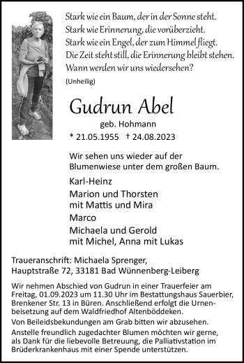 Traueranzeige von Gudrun Abel von Westfalen Blatt