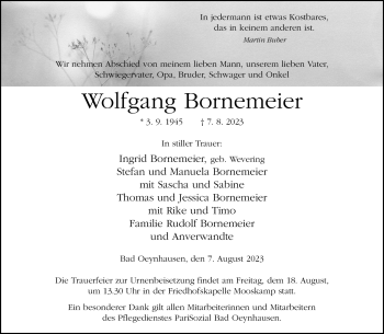 Traueranzeige von Wolfgang Bornemeier von Westfalen Blatt