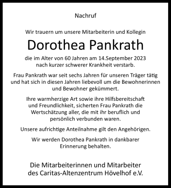 Traueranzeige von Dorothea Pankrath von Westfalen Blatt