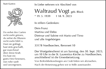 Traueranzeige von Waltraud Vogt von Westfalen Blatt