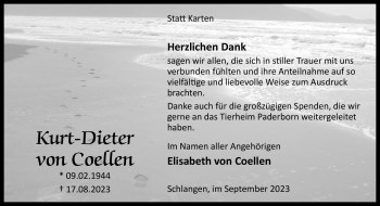 Traueranzeige von Kurt-Dieter von Coellen von Westfalen Blatt