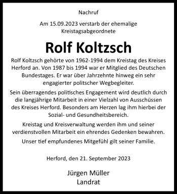 Traueranzeige von Rolf Koltzsch von Westfalen Blatt