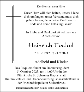 Traueranzeige von Heinrich Fockel von Westfalen Blatt