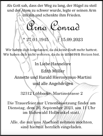 Traueranzeige von Arno Conrad von Westfalen Blatt