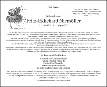 Traueranzeige von Fritz-Ekkehard Niemöller von Westfalen Blatt