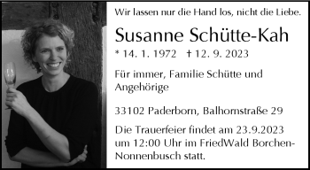 Traueranzeige von Susanne Schütte-Kah von Westfalen Blatt