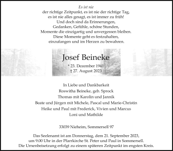 Traueranzeige von Josef Beineke von Westfalen Blatt