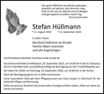 Traueranzeige von Stefan Hüllmann von Westfalen Blatt