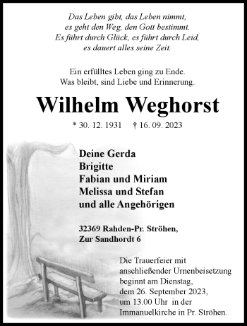 Traueranzeige von Wilhelm Weghorst von Westfalen Blatt