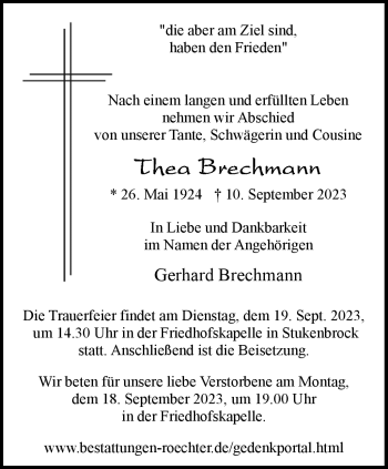 Traueranzeige von Thea Brechmann von Westfalen Blatt