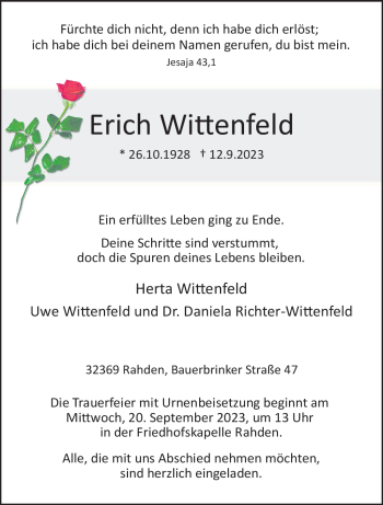 Traueranzeige von Erich Wittenfeld von Westfalen Blatt