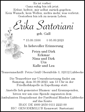 Traueranzeige von Erika Sartoriani von Westfalen Blatt