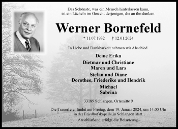 Traueranzeige von Werner Bornefeld von Westfalen Blatt