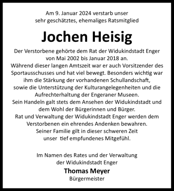 Traueranzeige von Jochen Heisig von Westfalen Blatt