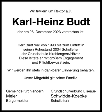 Traueranzeige von Karl-Heinz Budt von Westfalen Blatt