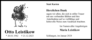 Traueranzeige von Otto Leistikow von Westfalen Blatt