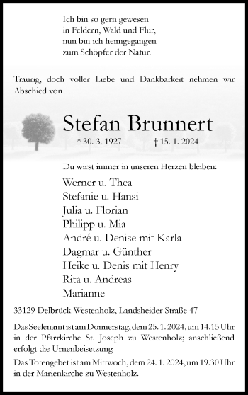 Traueranzeige von Stefan Brunnert von Westfalen Blatt