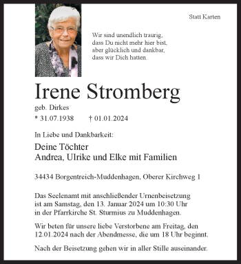 Traueranzeige von Irene Stromberg von Westfalen Blatt