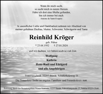 Traueranzeige von Reinhild Kröger von Westfalen Blatt