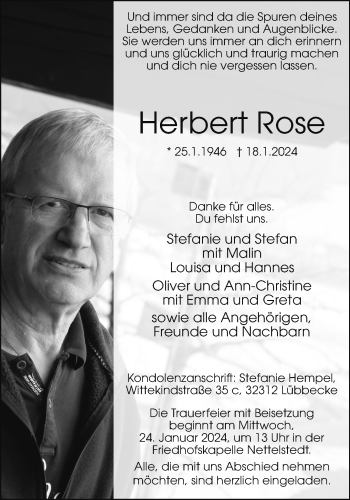 Traueranzeige von Herbert Rose von Westfalen Blatt