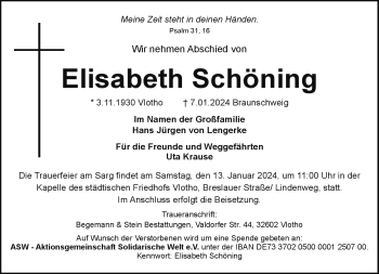 Traueranzeige von Elisabeth Schöning von Westfalen Blatt